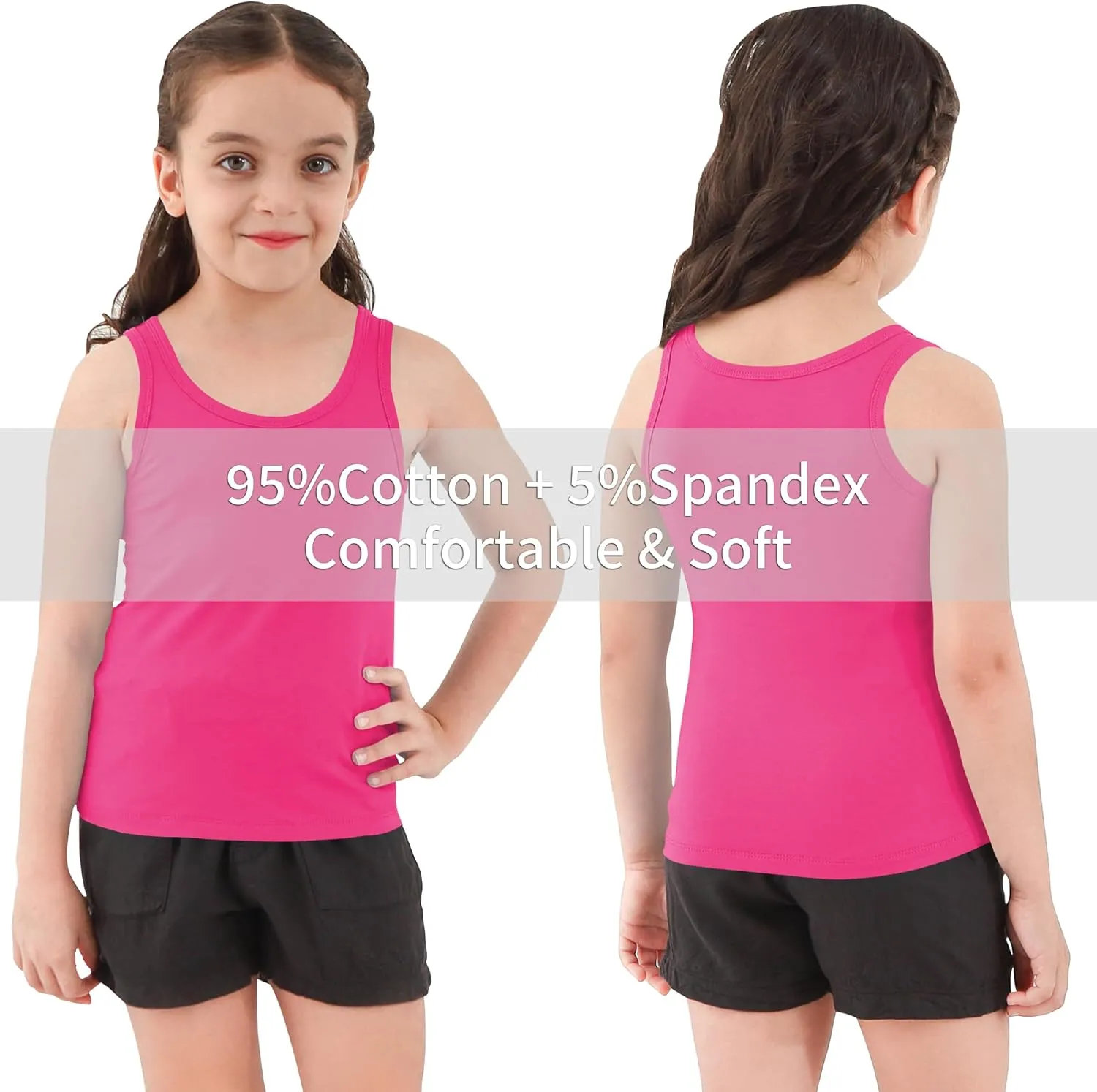 Girls Tank Top - Soft Cotton Round Neck Sleeveless Stretch Undershirt for Kids 2T-14 Years