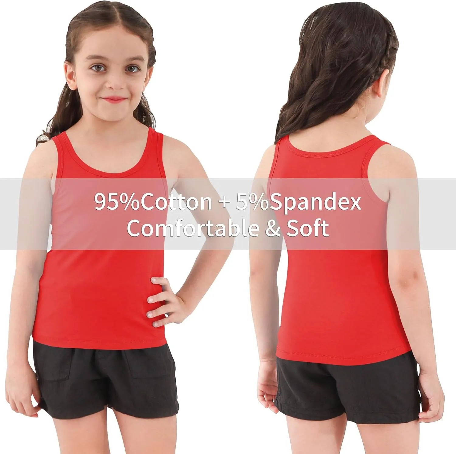 Girls Tank Top - Soft Cotton Round Neck Sleeveless Stretch Undershirt for Kids 2T-14 Years