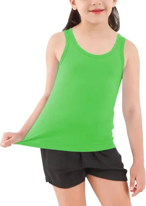 Girls Tank Top - Soft Cotton Round Neck Sleeveless Stretch Undershirt for Kids 2T-14 Years