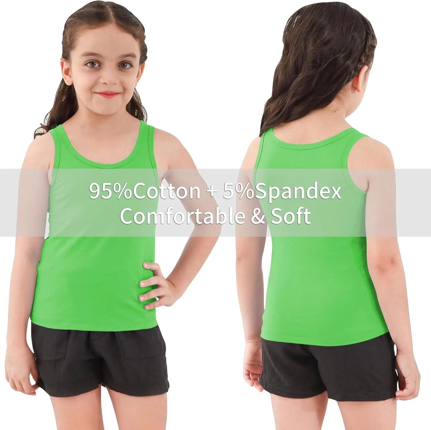 Girls Tank Top - Soft Cotton Round Neck Sleeveless Stretch Undershirt for Kids 2T-14 Years