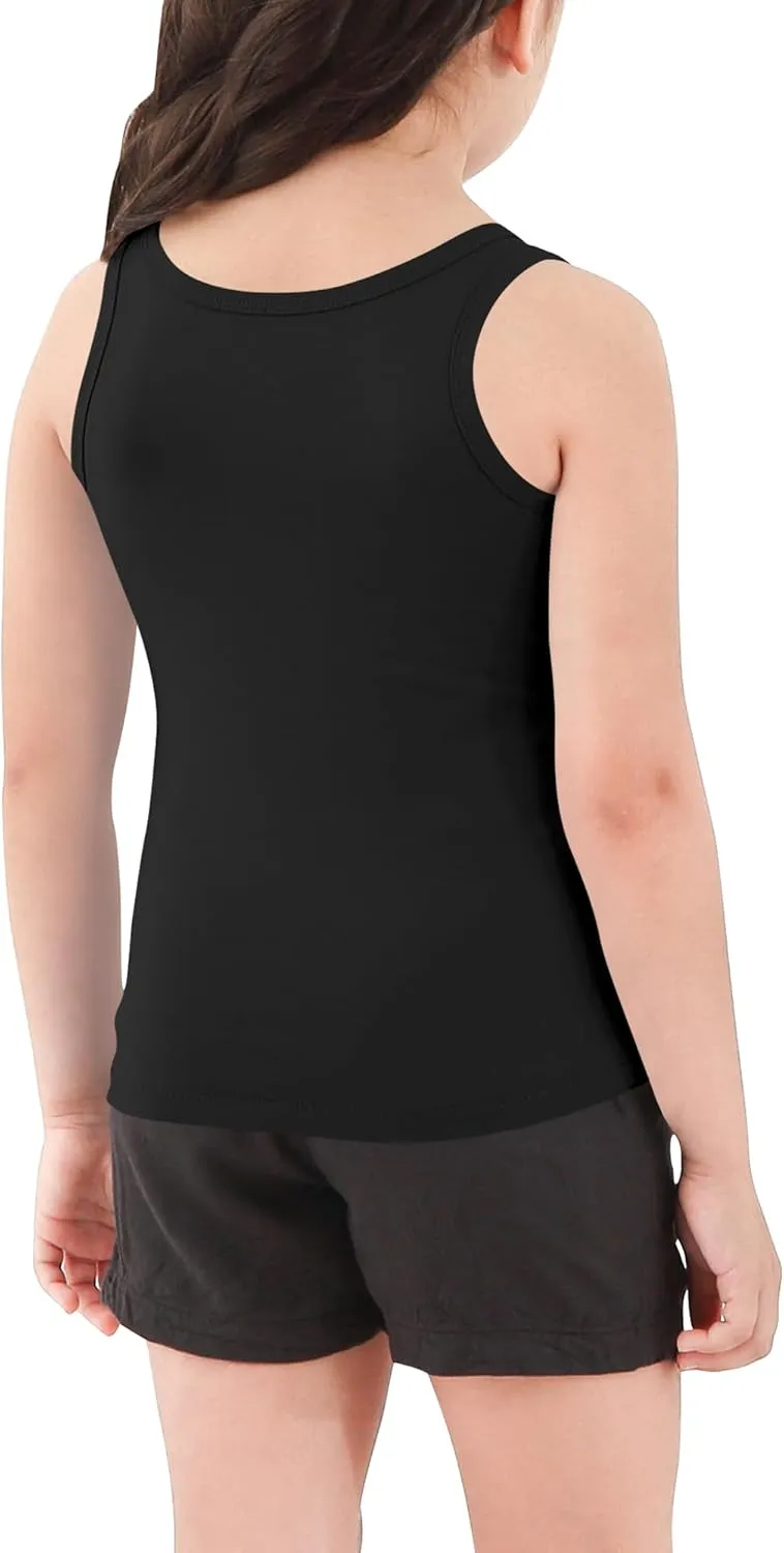 Girls Tank Top - Soft Cotton Round Neck Sleeveless Stretch Undershirt for Kids 2T-14 Years