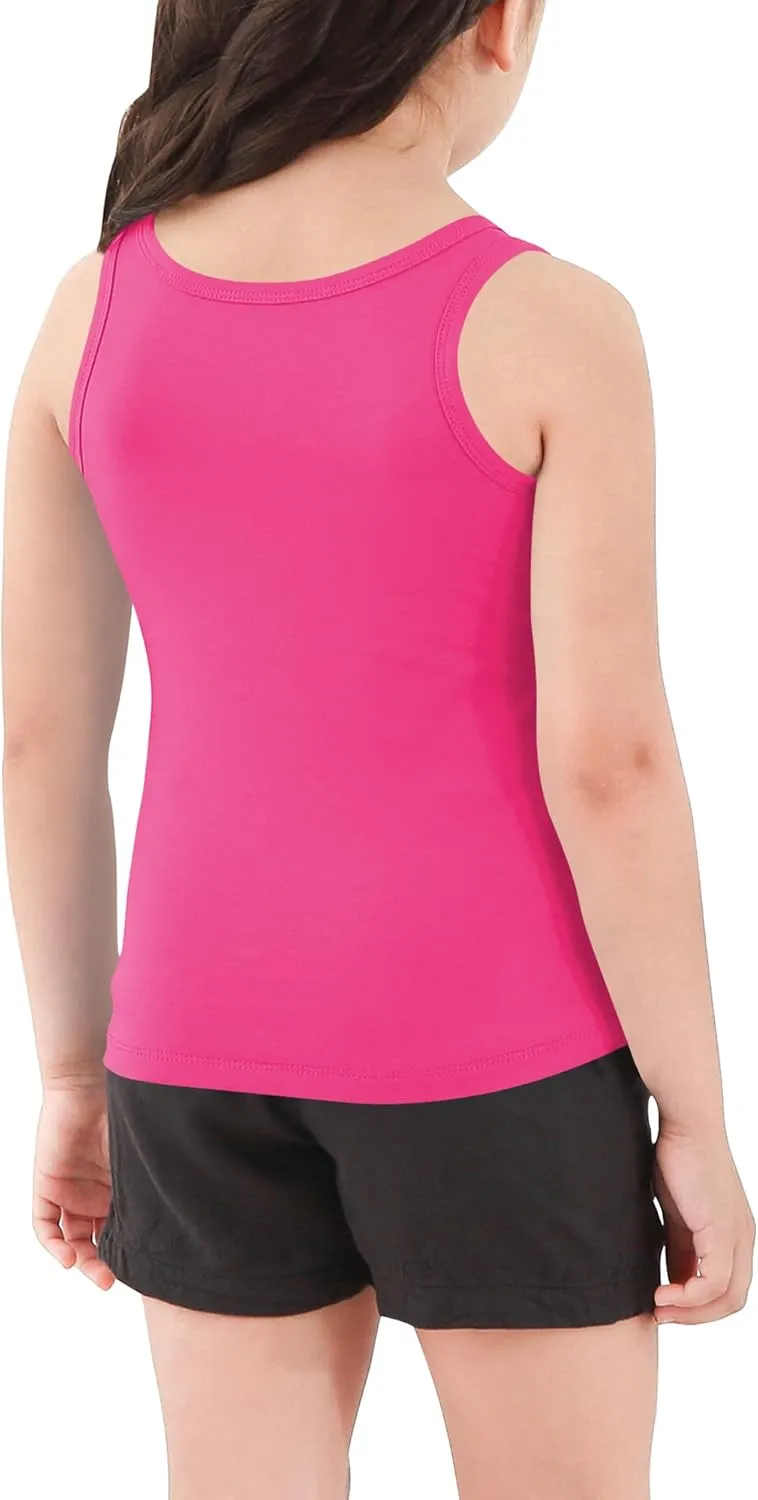 Girls Tank Top - Soft Cotton Round Neck Sleeveless Stretch Undershirt for Kids 2T-14 Years