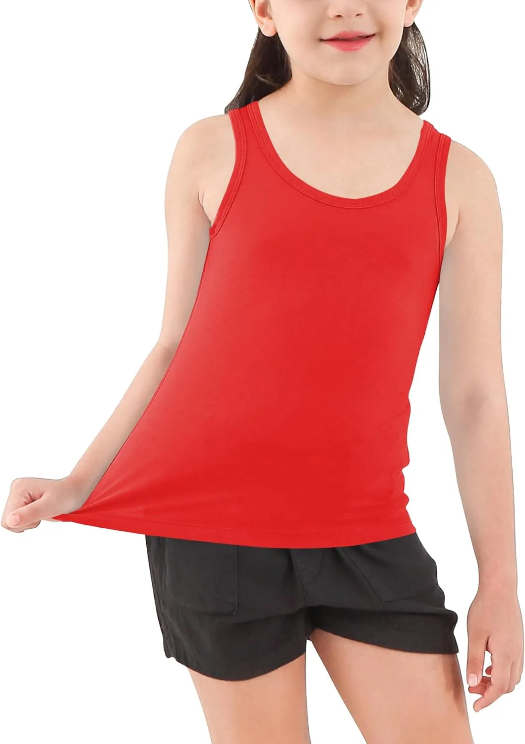 Girls Tank Top - Soft Cotton Round Neck Sleeveless Stretch Undershirt for Kids 2T-14 Years