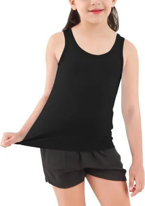 Girls Tank Top - Soft Cotton Round Neck Sleeveless Stretch Undershirt for Kids 2T-14 Years