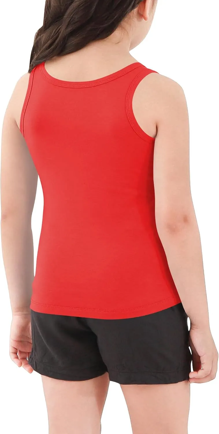 Girls Tank Top - Soft Cotton Round Neck Sleeveless Stretch Undershirt for Kids 2T-14 Years