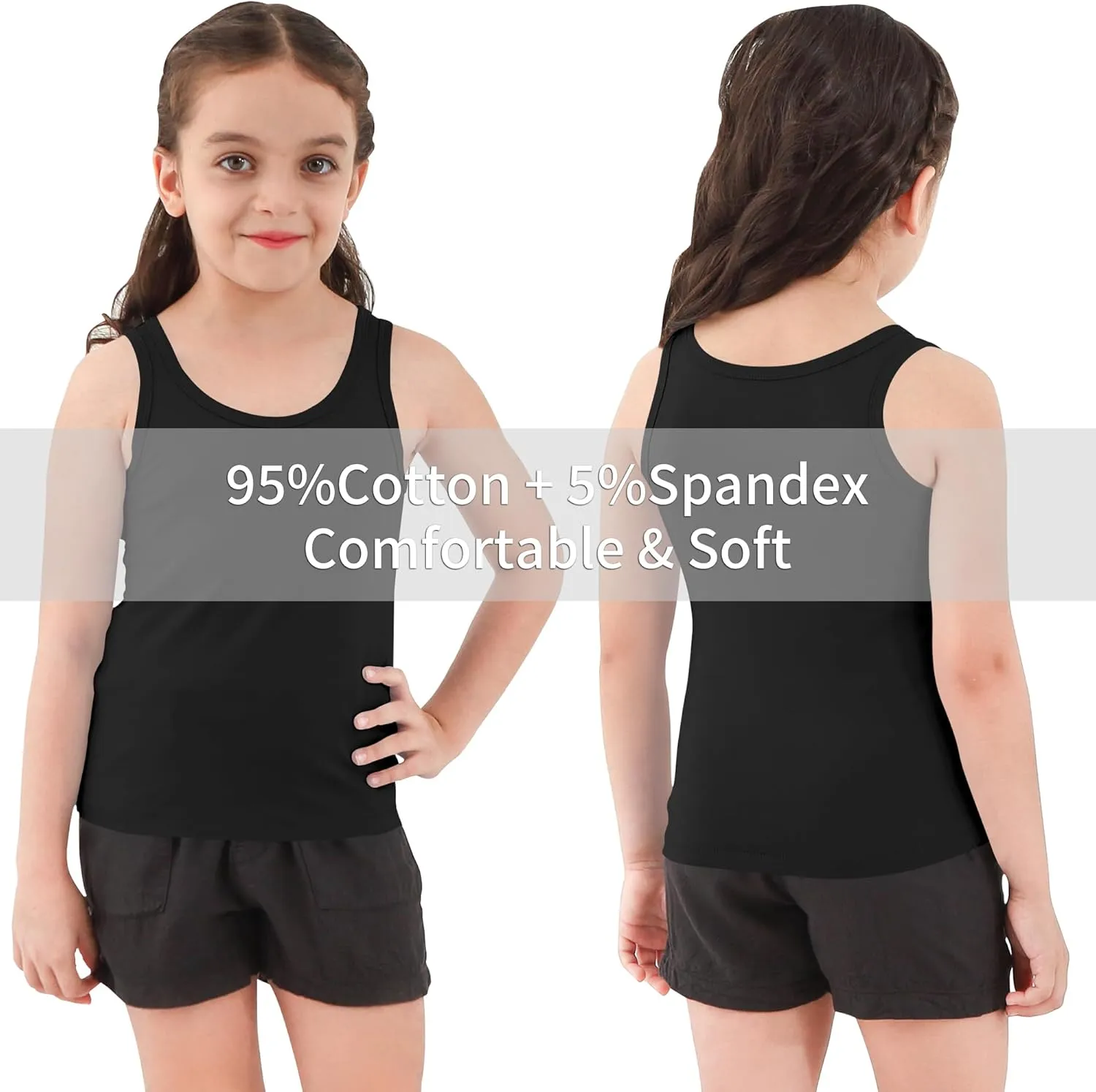Girls Tank Top - Soft Cotton Round Neck Sleeveless Stretch Undershirt for Kids 2T-14 Years