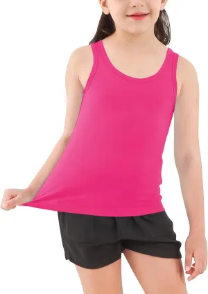 Girls Tank Top - Soft Cotton Round Neck Sleeveless Stretch Undershirt for Kids 2T-14 Years
