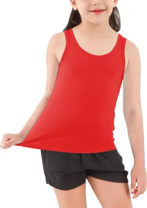 Girls Tank Top - Soft Cotton Round Neck Sleeveless Stretch Undershirt for Kids 2T-14 Years