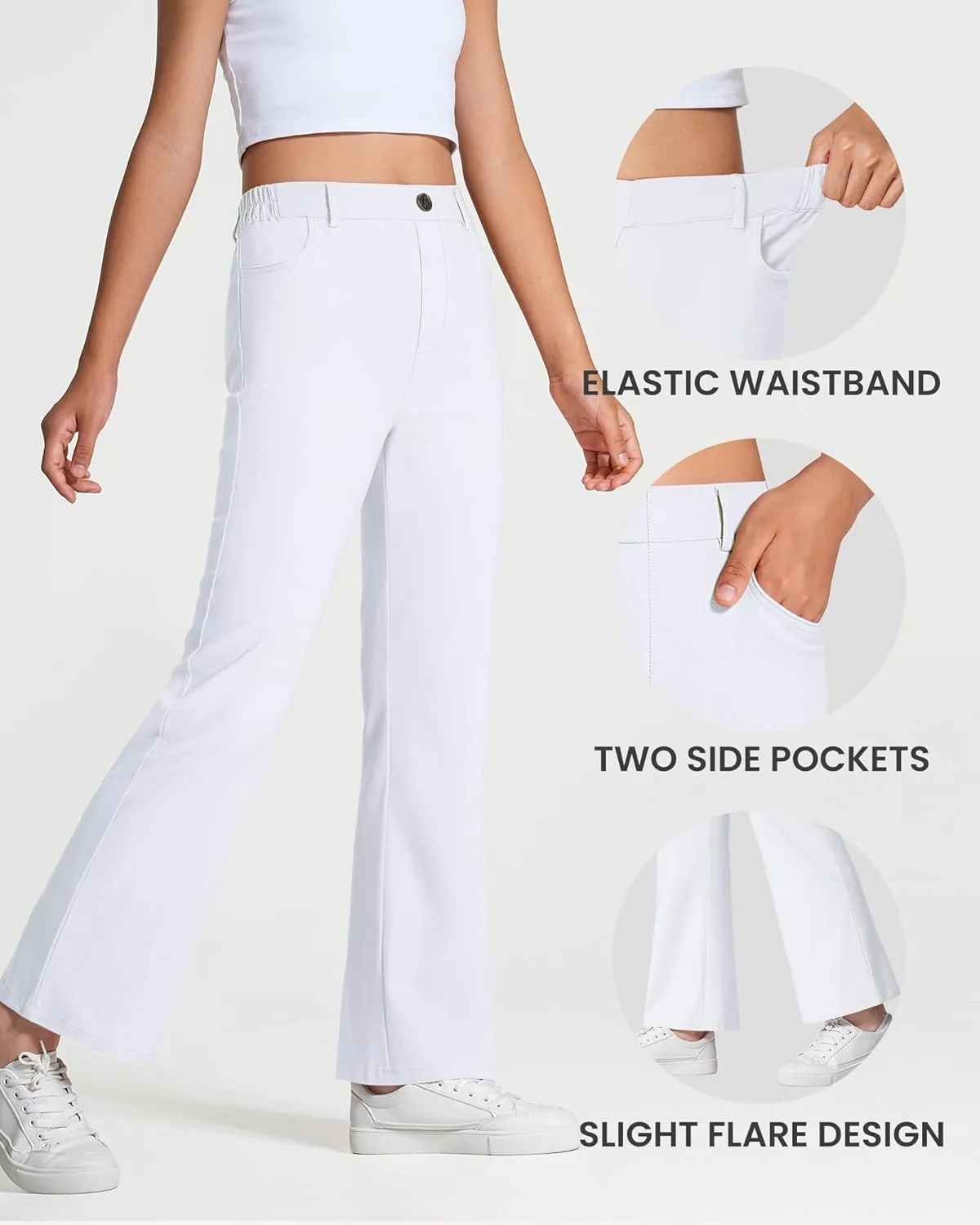 Girls Uniform Pants Kids High Stretchy Flare Dress Pants Elastic Waist Size 7-14 Years