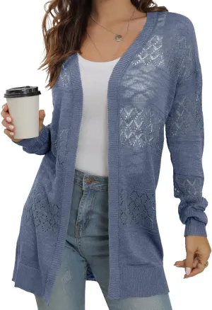 GRECERELLE Women's Lightweight Crochet Long Sleeve Loose Casual Open Front Cardigan Drape Sweaters Boho Summer Beach Coverups