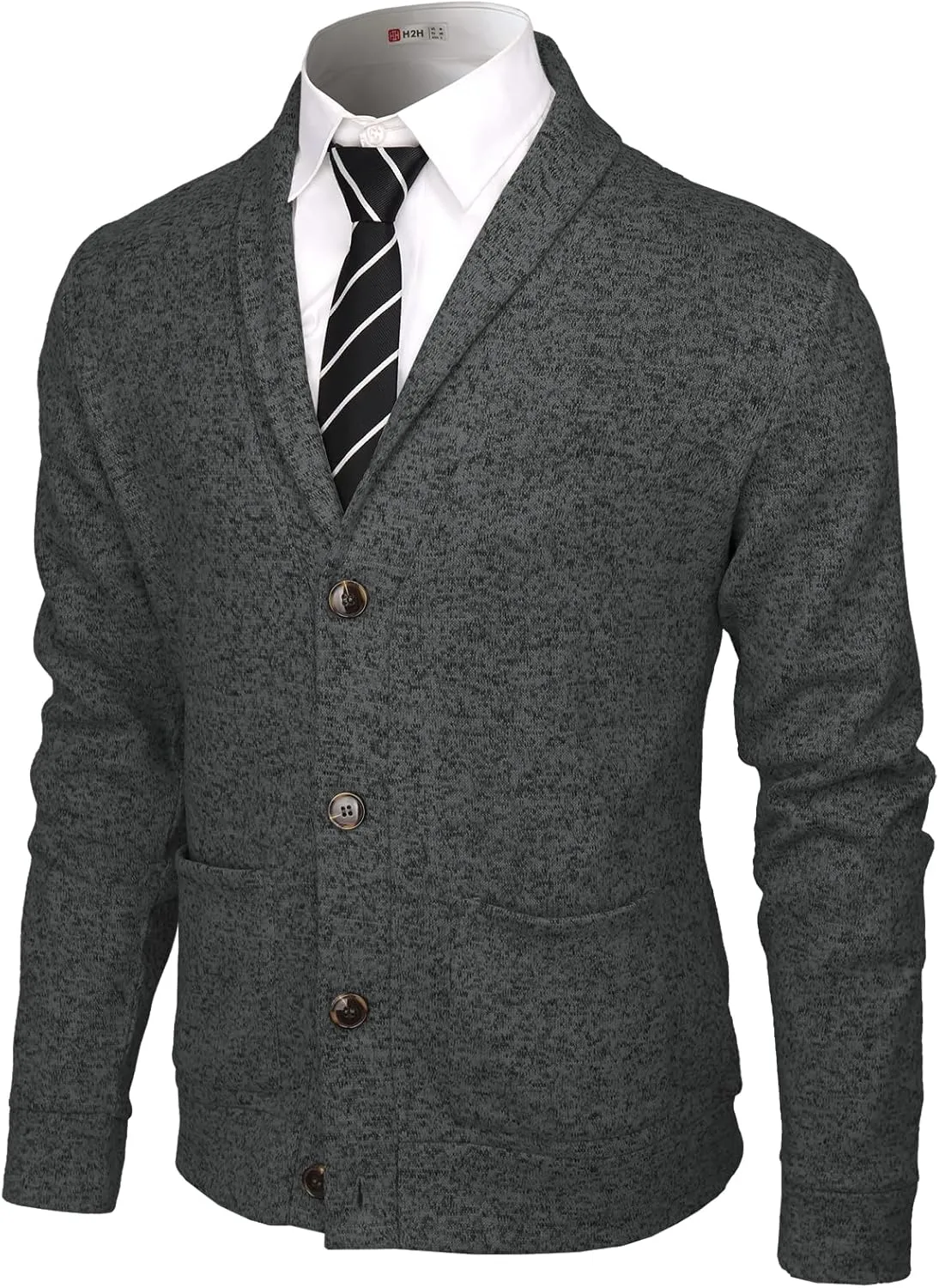 H2H Mens Casual Comfortable Fit Cardigan Sweater Shawl Collar Soft Fabric