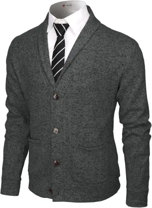 H2H Mens Casual Comfortable Fit Cardigan Sweater Shawl Collar Soft Fabric