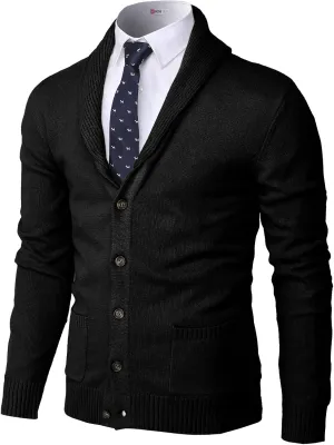 H2H Mens Casual Comfortable Fit Cardigan Sweater Shawl Collar Soft Fabric