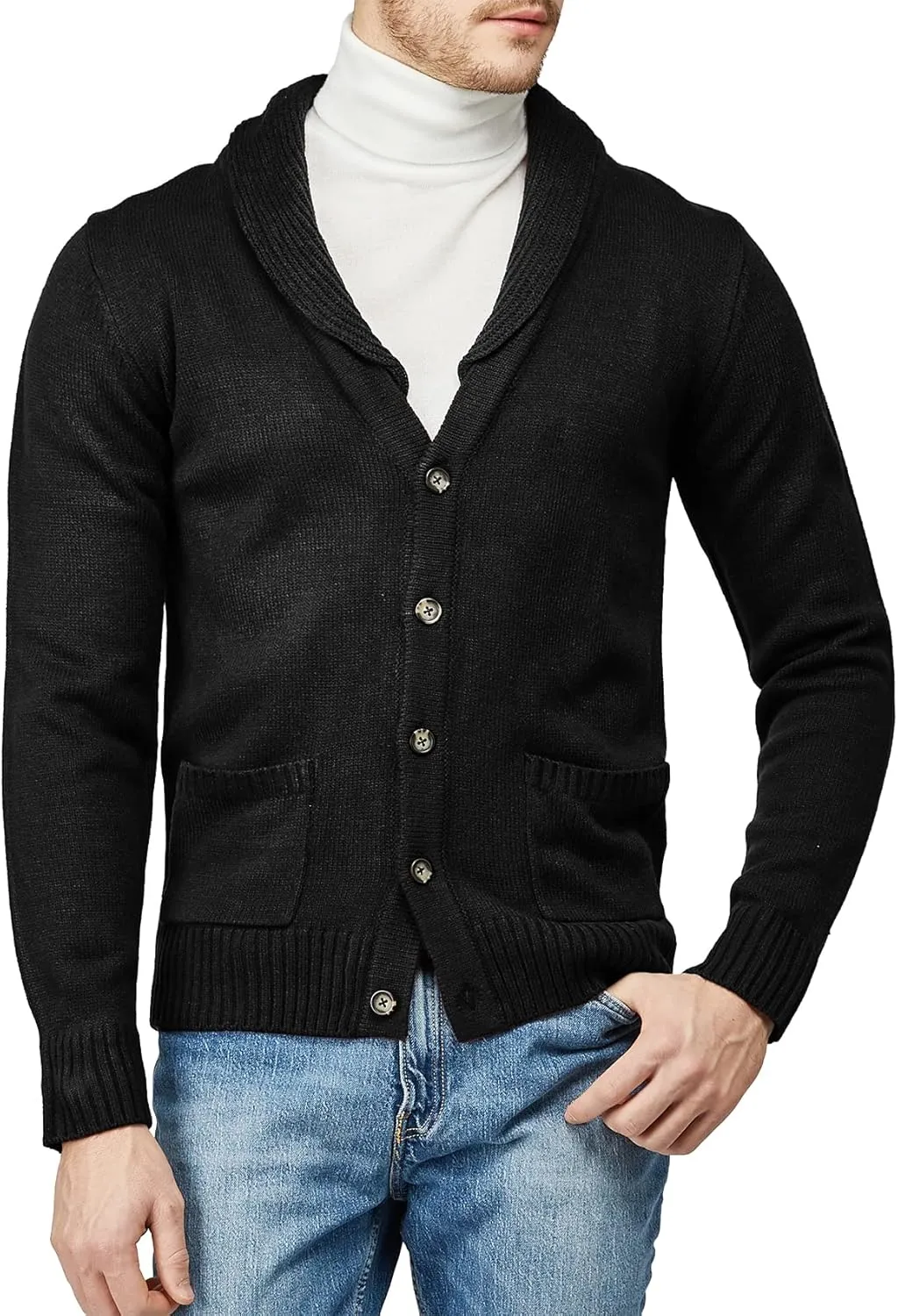 H2H Mens Casual Comfortable Fit Cardigan Sweater Shawl Collar Soft Fabric
