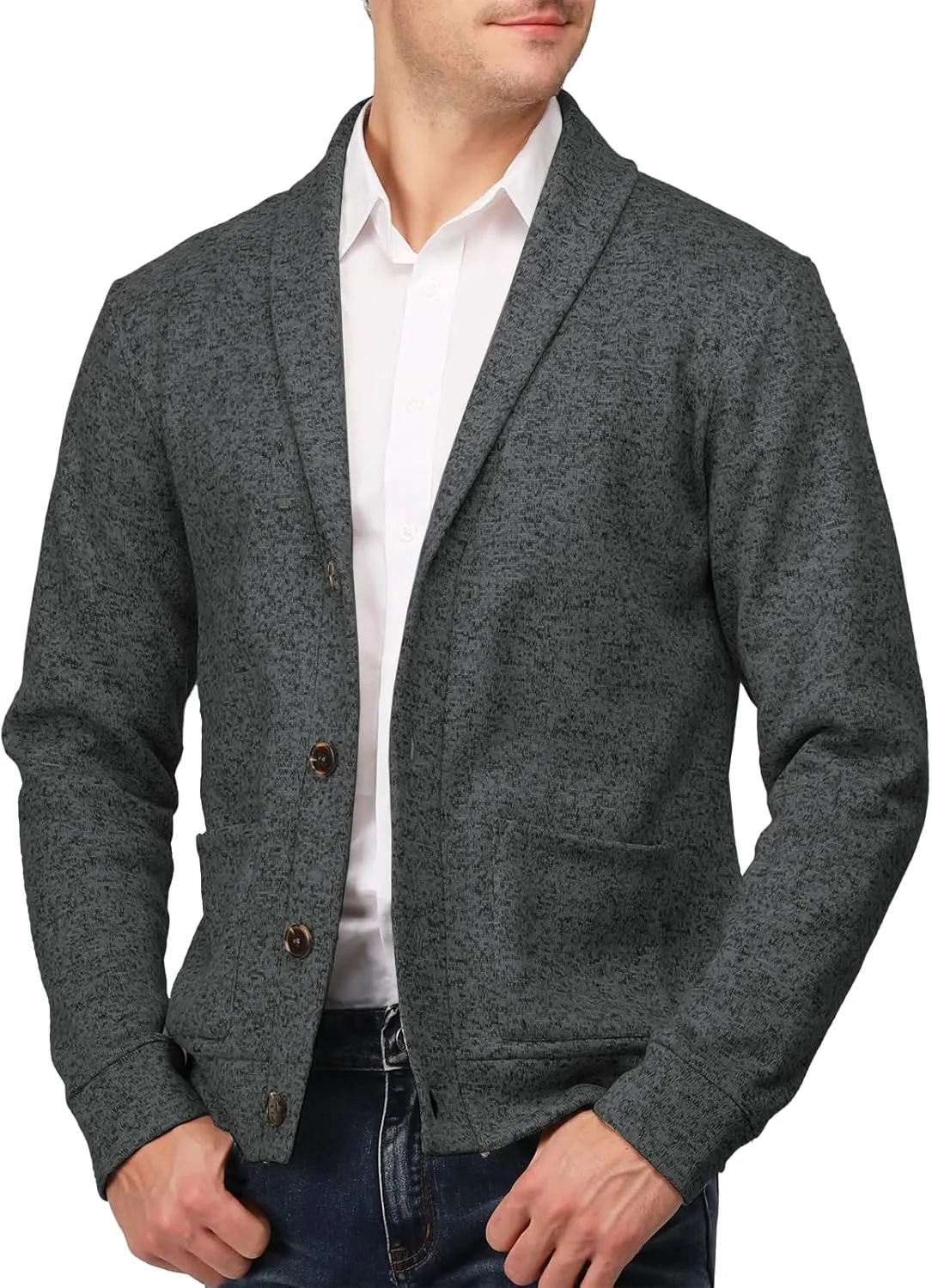 H2H Mens Casual Comfortable Fit Cardigan Sweater Shawl Collar Soft Fabric
