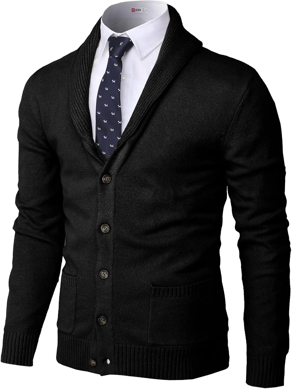 H2H Mens Casual Comfortable Fit Cardigan Sweater Shawl Collar Soft Fabric