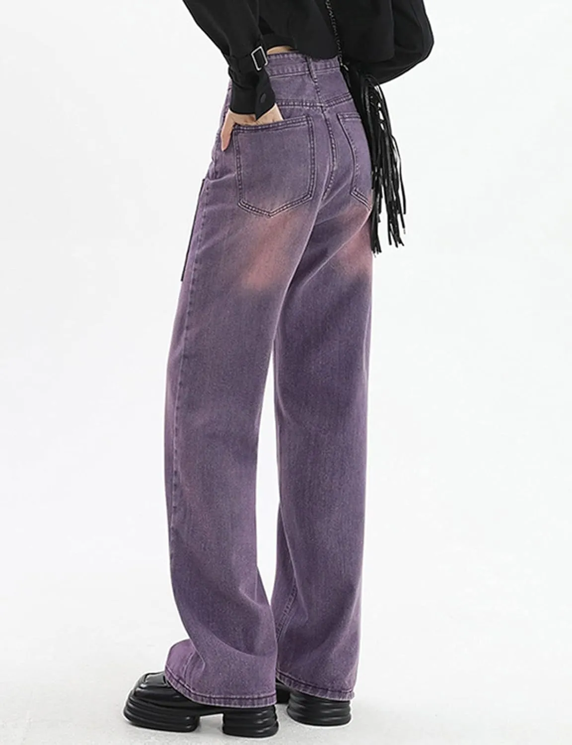 HALITOSS Women's High Waist Denim Jeans Vintage Streetwear Straight Trousers Casual Loose Long Pants