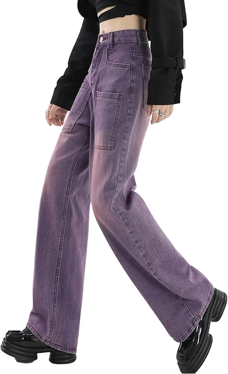 HALITOSS Women's High Waist Denim Jeans Vintage Streetwear Straight Trousers Casual Loose Long Pants