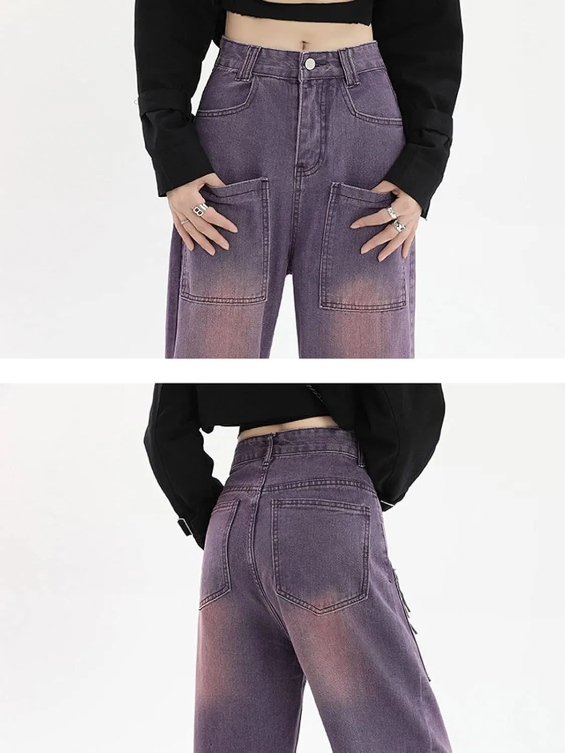 HALITOSS Women's High Waist Denim Jeans Vintage Streetwear Straight Trousers Casual Loose Long Pants