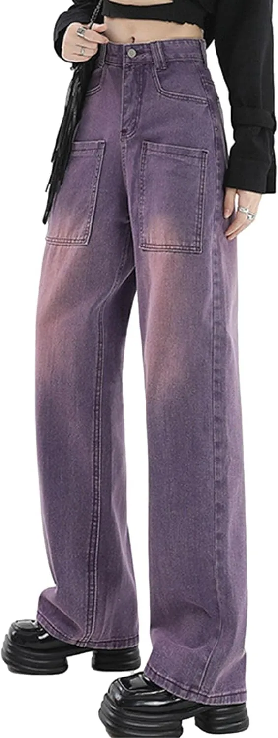 HALITOSS Women's High Waist Denim Jeans Vintage Streetwear Straight Trousers Casual Loose Long Pants