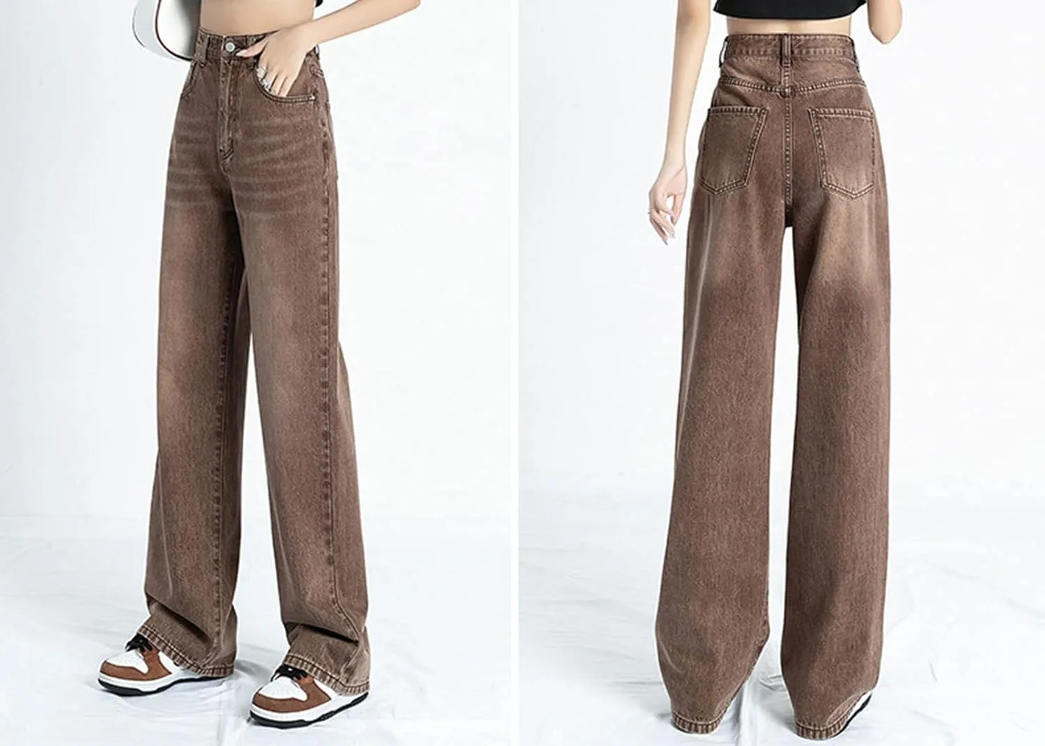 HALITOSS Women's High Waist Vintage Denim Jeans Streetwear Straight Trousers Casual Loose Long Pants