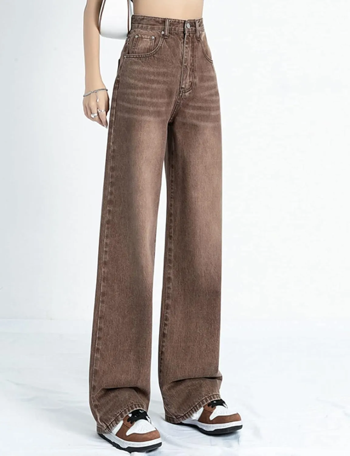 HALITOSS Women's High Waist Vintage Denim Jeans Streetwear Straight Trousers Casual Loose Long Pants