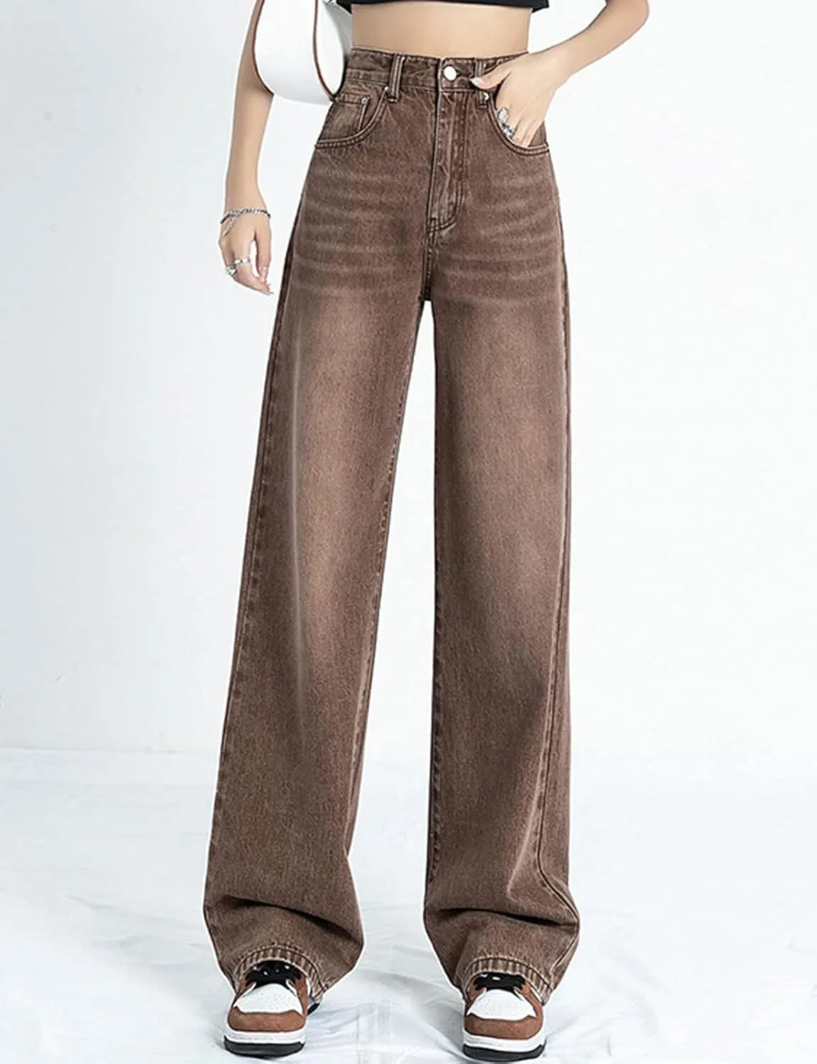 HALITOSS Women's High Waist Vintage Denim Jeans Streetwear Straight Trousers Casual Loose Long Pants