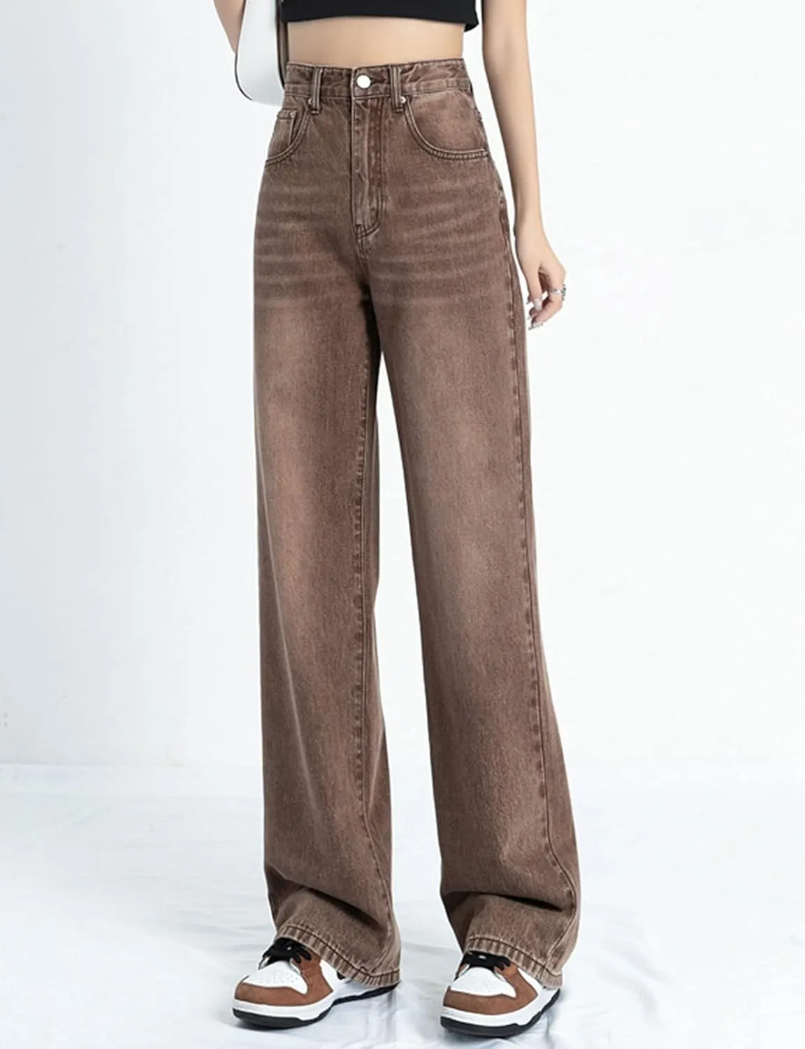 HALITOSS Women's High Waist Vintage Denim Jeans Streetwear Straight Trousers Casual Loose Long Pants
