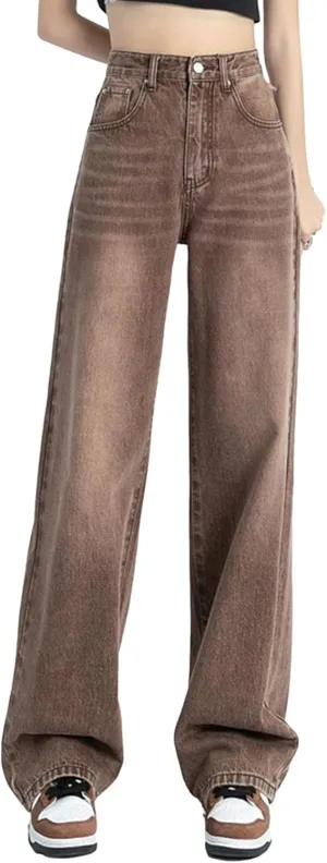HALITOSS Women's High Waist Vintage Denim Jeans Streetwear Straight Trousers Casual Loose Long Pants