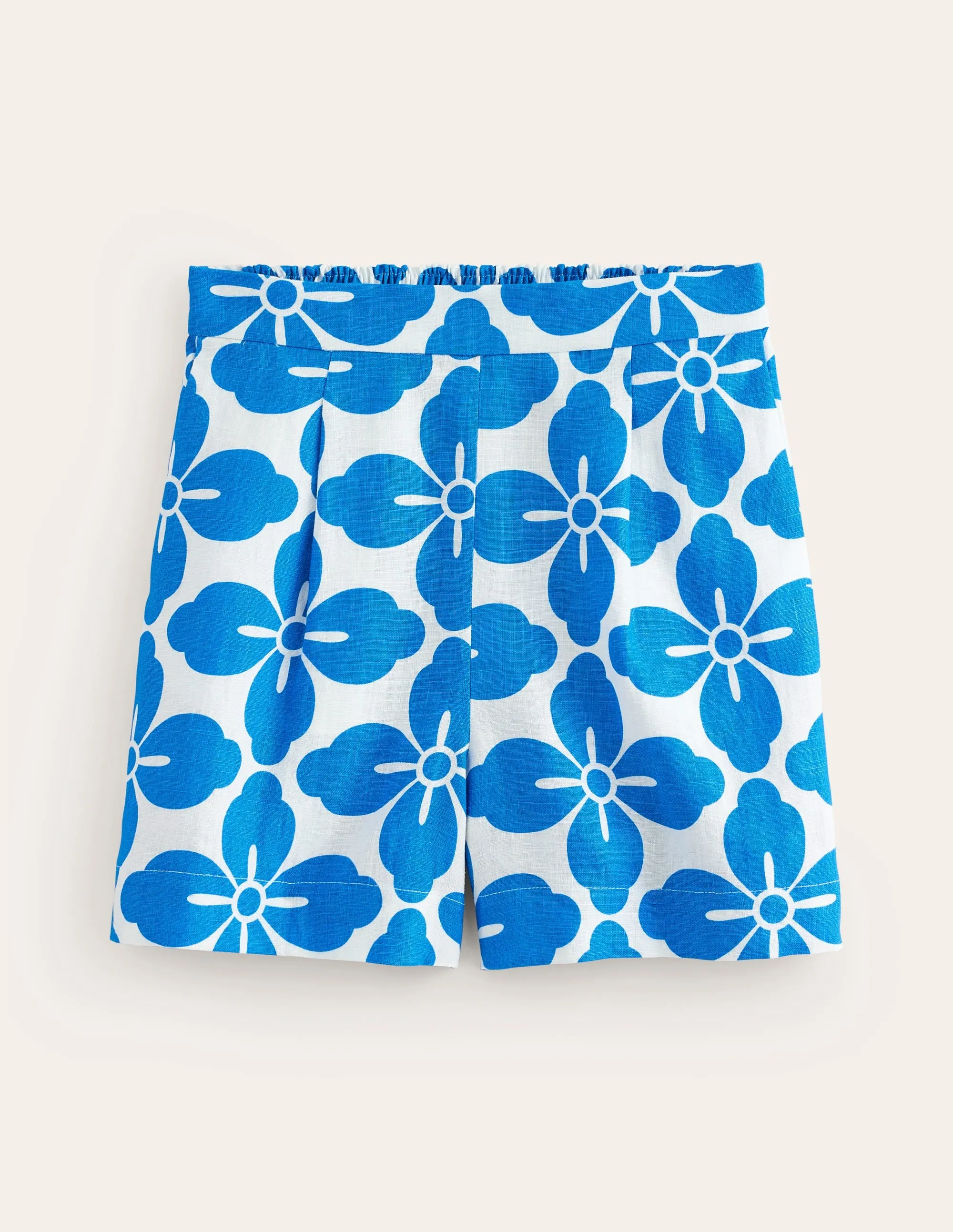 Hampstead Linen Shorts-Indigo Bunting, Floral Tile