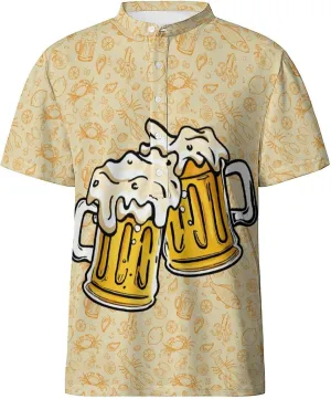 Hawaiian Mens Henley Polo Shirts Short Sleeve Quick Dry Funny Print Casual Collarless Golf Shirts for Men