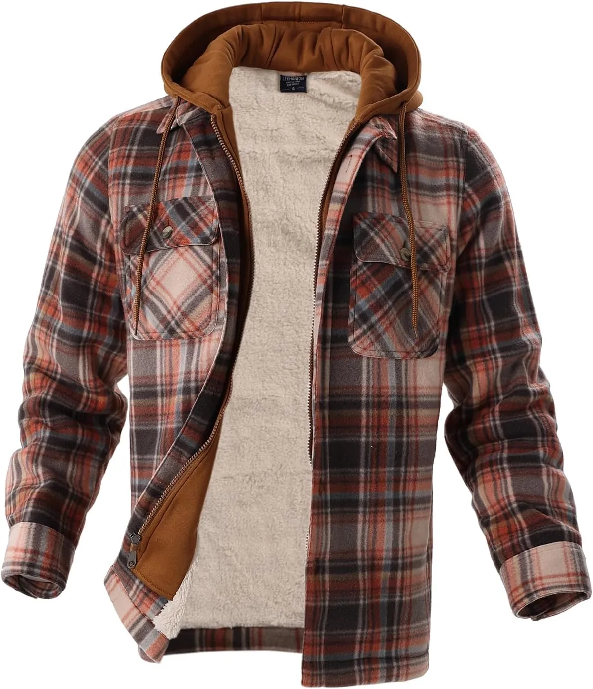 Heavy Thick Flannel Plaid Jacket Sherpa Fleece Lined Hoodies for Men Zip Up Winter Warm Coat Buffalo Zipper Sweatshirt
