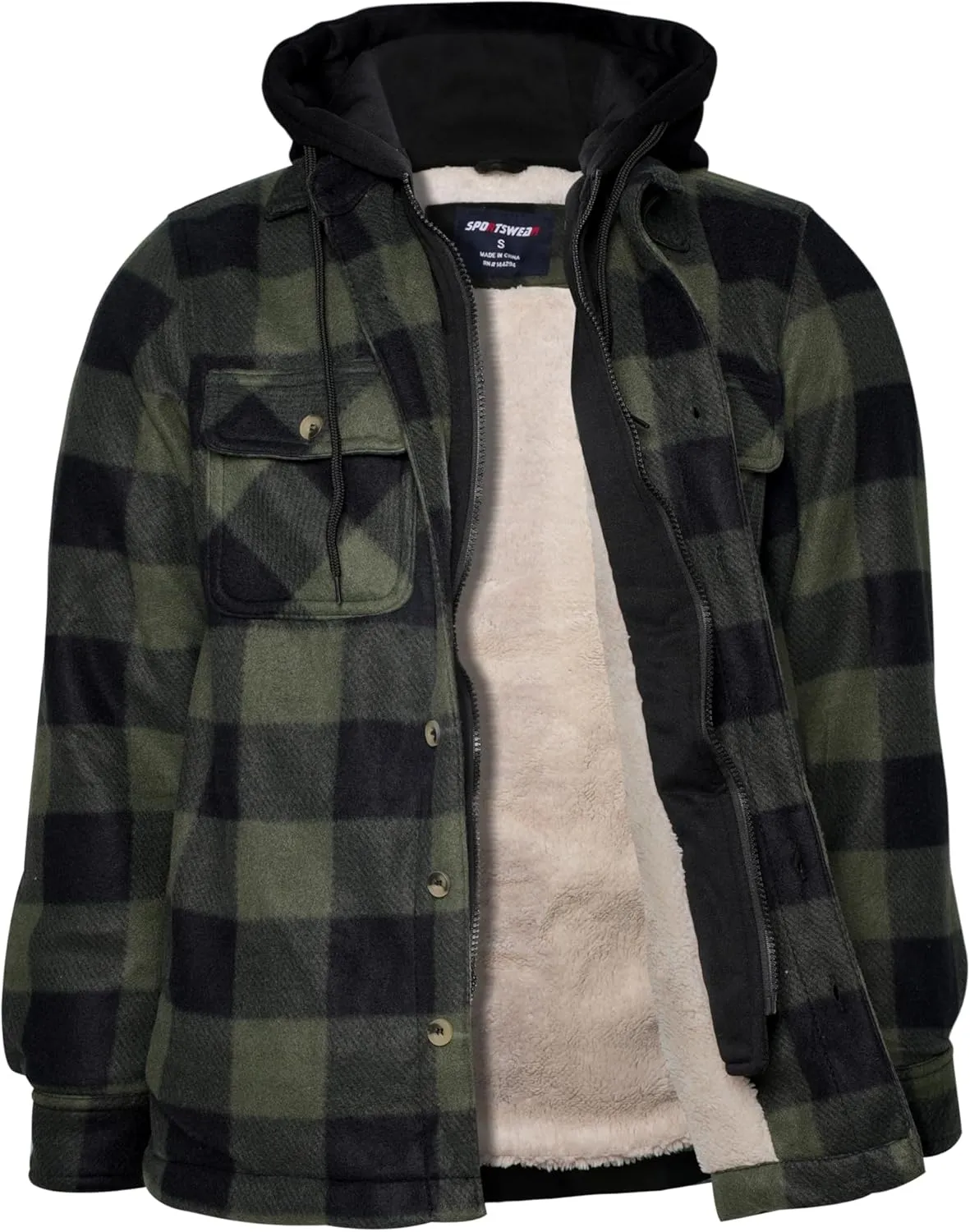 Heavy Thick Flannel Plaid Jacket Sherpa Fleece Lined Hoodies for Men Zip Up Winter Warm Coat Buffalo Zipper Sweatshirt