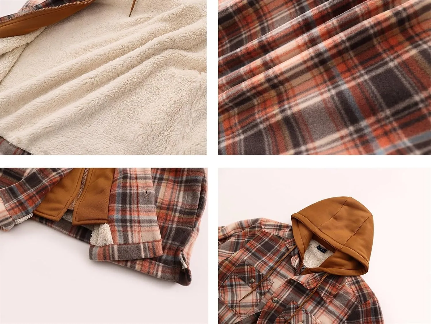 Heavy Thick Flannel Plaid Jacket Sherpa Fleece Lined Hoodies for Men Zip Up Winter Warm Coat Buffalo Zipper Sweatshirt