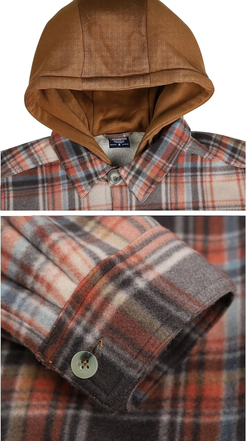 Heavy Thick Flannel Plaid Jacket Sherpa Fleece Lined Hoodies for Men Zip Up Winter Warm Coat Buffalo Zipper Sweatshirt