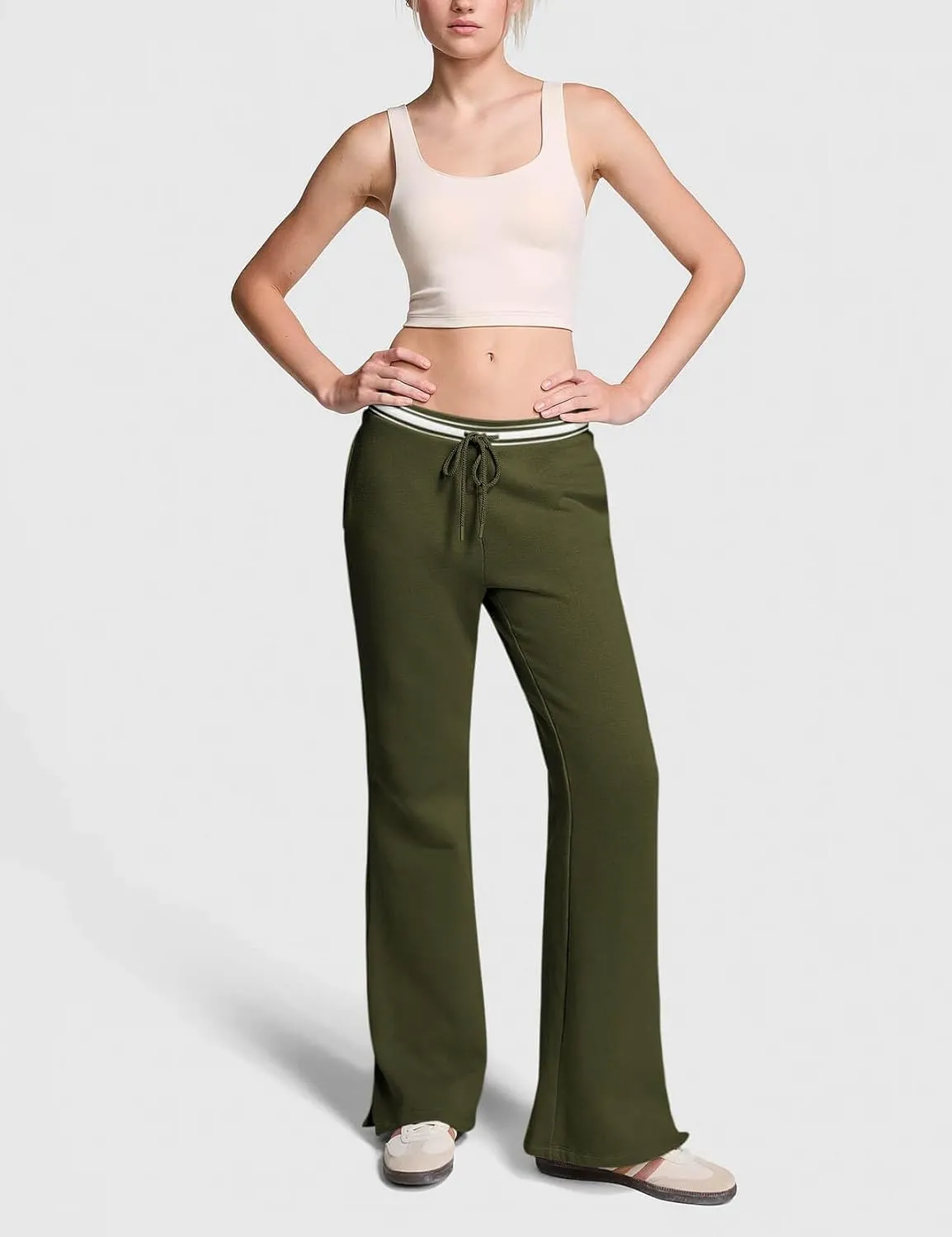 HeSaYep Women's Fleece Lined Sweatpants Winter Warm High Waisted Trousers Split Hem Flare Sweat Pants with Pockets