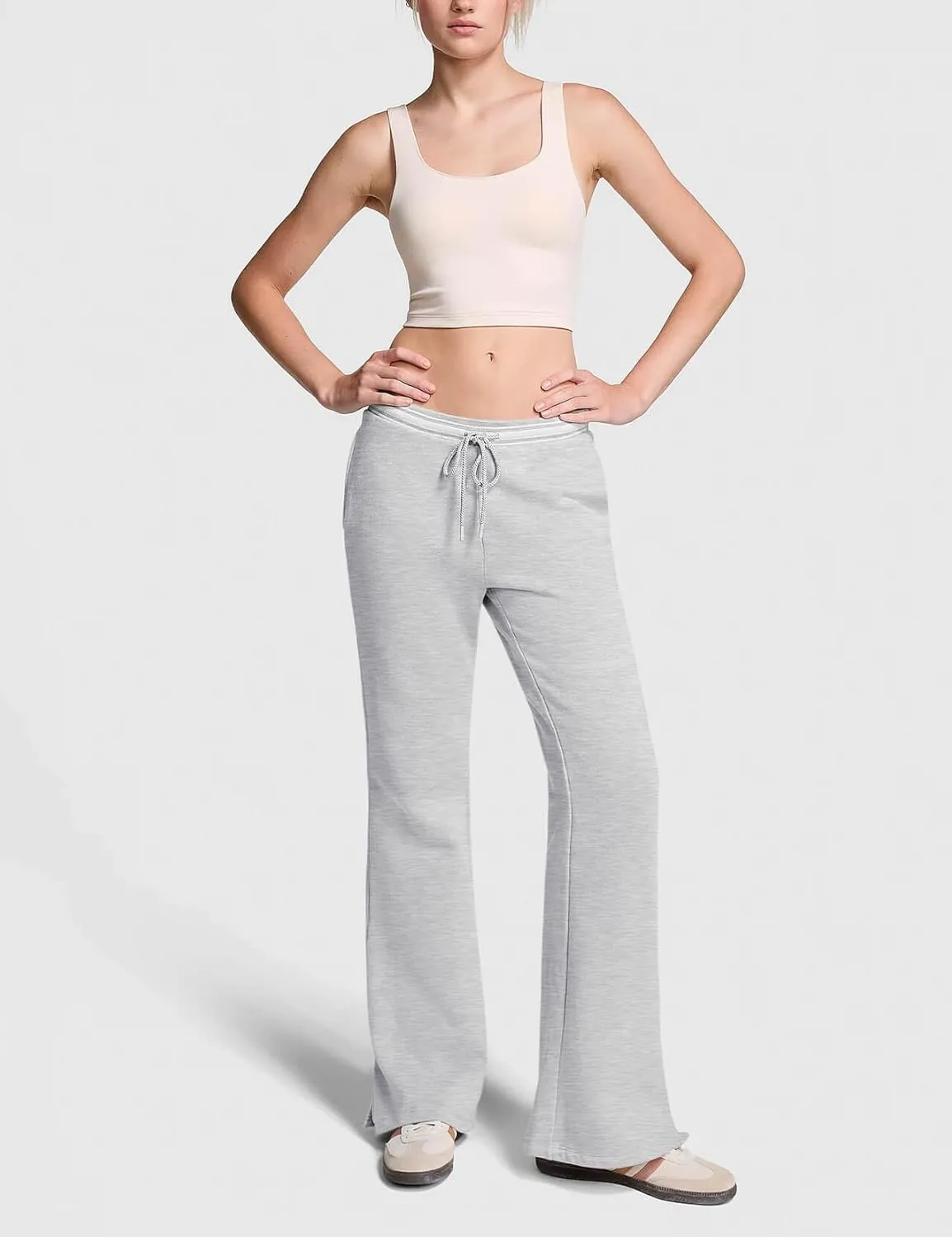 HeSaYep Women's Fleece Lined Sweatpants Winter Warm High Waisted Trousers Split Hem Flare Sweat Pants with Pockets