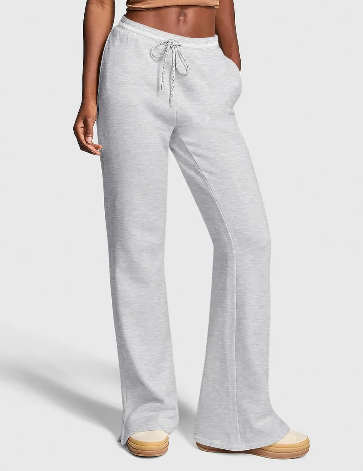 HeSaYep Women's Fleece Lined Sweatpants Winter Warm High Waisted Trousers Split Hem Flare Sweat Pants with Pockets