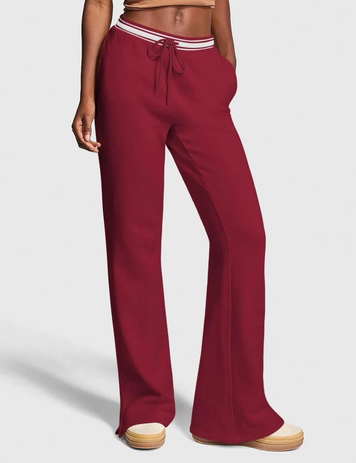 HeSaYep Women's Fleece Lined Sweatpants Winter Warm High Waisted Trousers Split Hem Flare Sweat Pants with Pockets
