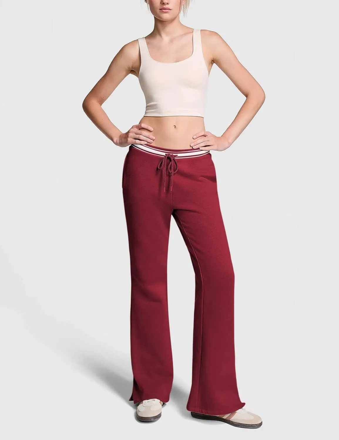 HeSaYep Women's Fleece Lined Sweatpants Winter Warm High Waisted Trousers Split Hem Flare Sweat Pants with Pockets