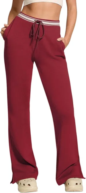 HeSaYep Women's Fleece Lined Sweatpants Winter Warm High Waisted Trousers Split Hem Flare Sweat Pants with Pockets