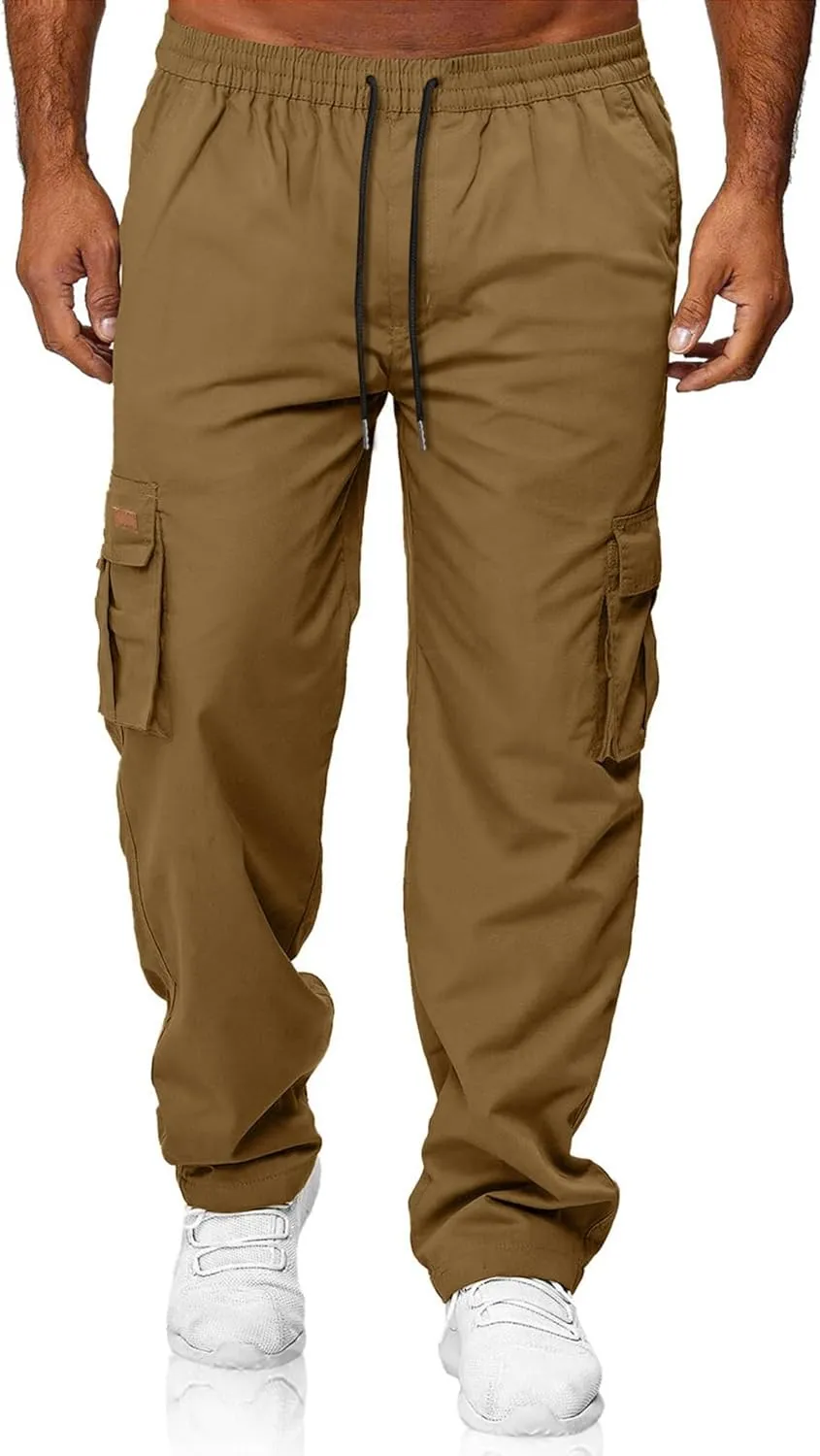 HOTake Men's Casual Cargo Sweatpants Waist Drawstring Joggers Hiking Tactical Pants for Men with Pockets