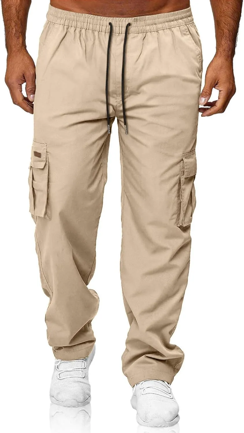 HOTake Men's Casual Cargo Sweatpants Waist Drawstring Joggers Hiking Tactical Pants for Men with Pockets