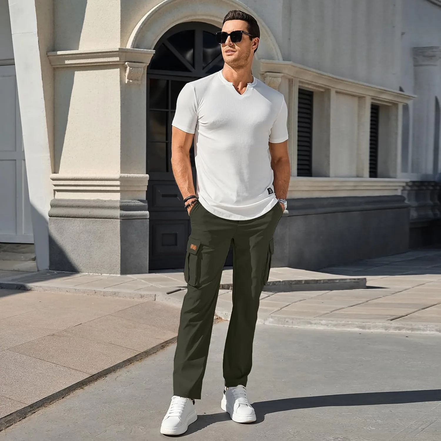 HOTake Men's Casual Cargo Sweatpants Waist Drawstring Joggers Hiking Tactical Pants for Men with Pockets