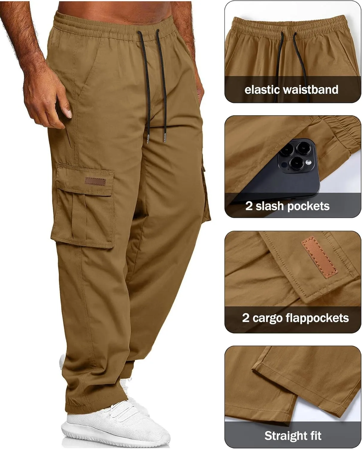 HOTake Men's Casual Cargo Sweatpants Waist Drawstring Joggers Hiking Tactical Pants for Men with Pockets