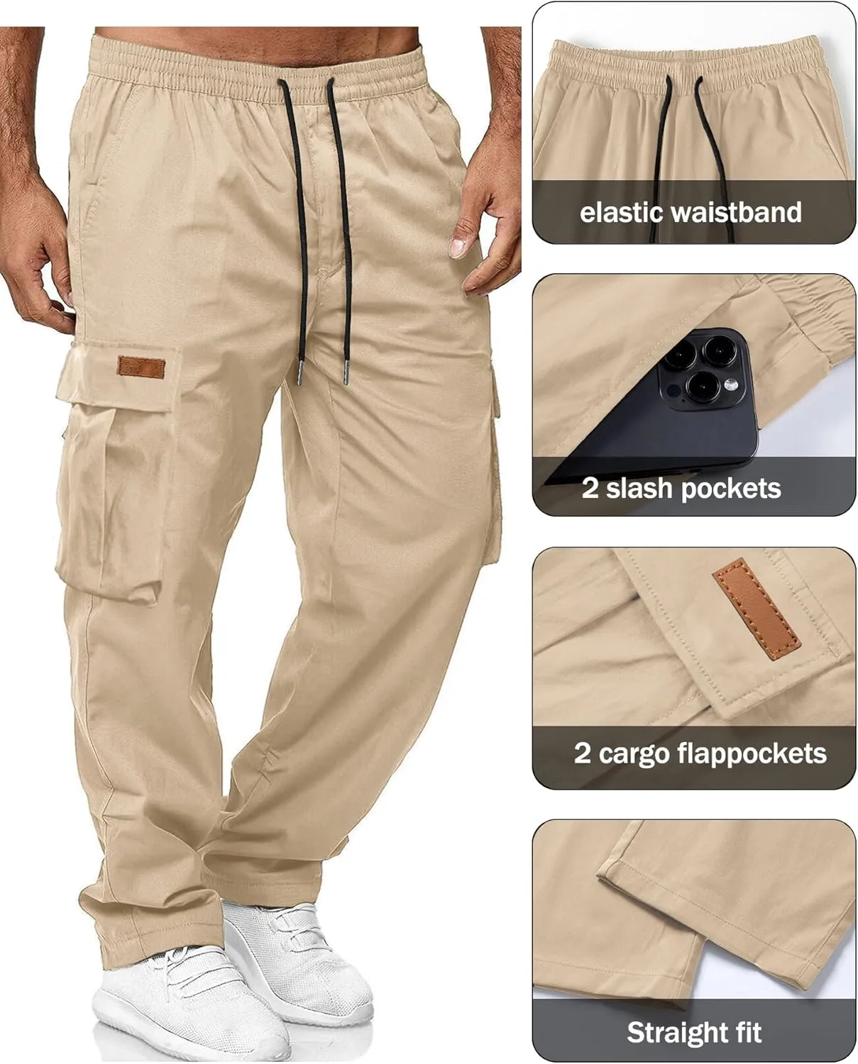 HOTake Men's Casual Cargo Sweatpants Waist Drawstring Joggers Hiking Tactical Pants for Men with Pockets
