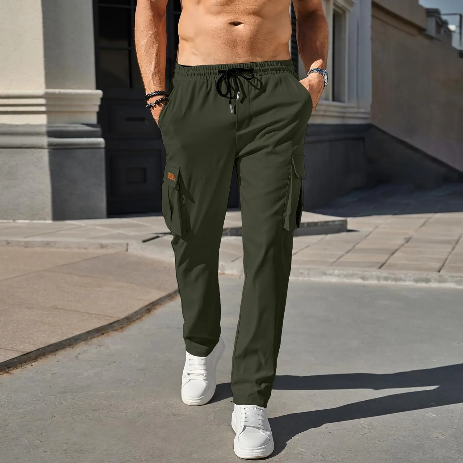 HOTake Men's Casual Cargo Sweatpants Waist Drawstring Joggers Hiking Tactical Pants for Men with Pockets