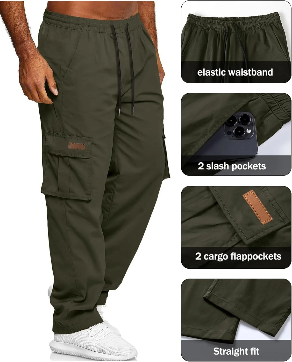 HOTake Men's Casual Cargo Sweatpants Waist Drawstring Joggers Hiking Tactical Pants for Men with Pockets