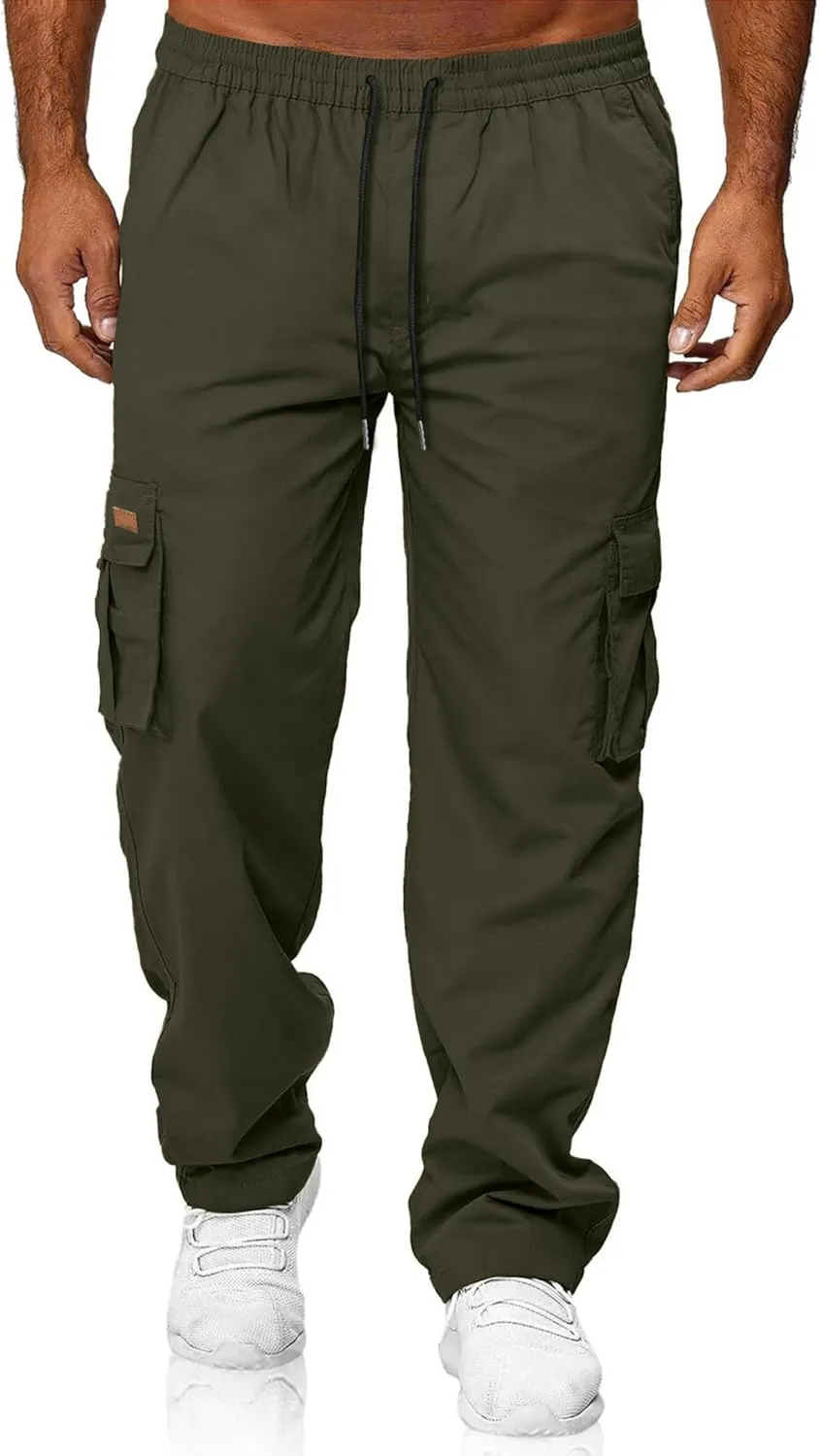 HOTake Men's Casual Cargo Sweatpants Waist Drawstring Joggers Hiking Tactical Pants for Men with Pockets
