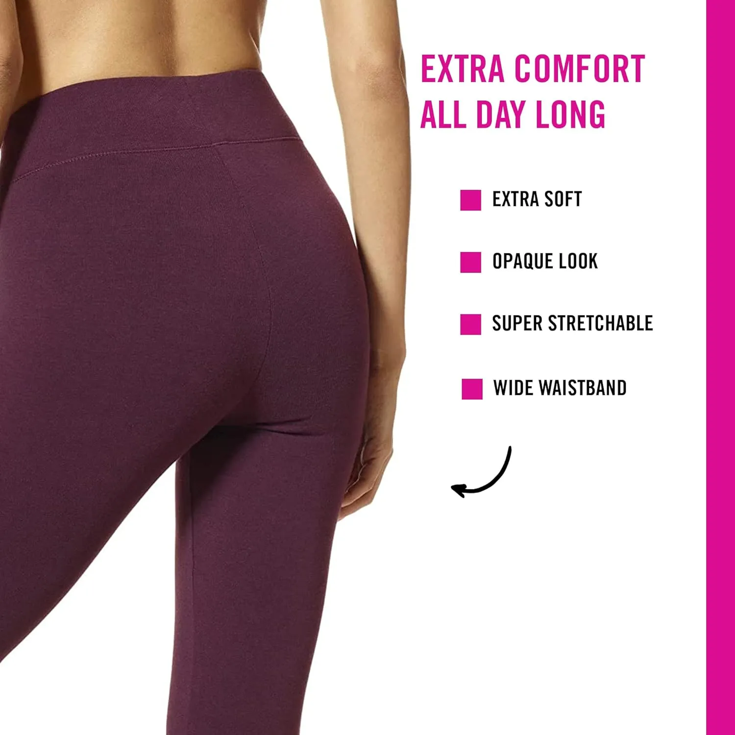 HUE Women's Ultra Soft Cotton Leggings with Wide Waistband, Full and Capri Length
